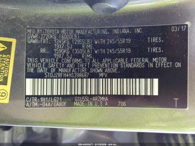 Toyota Highlander Se 2017 5TDJZRFH4HS398687 Image 9