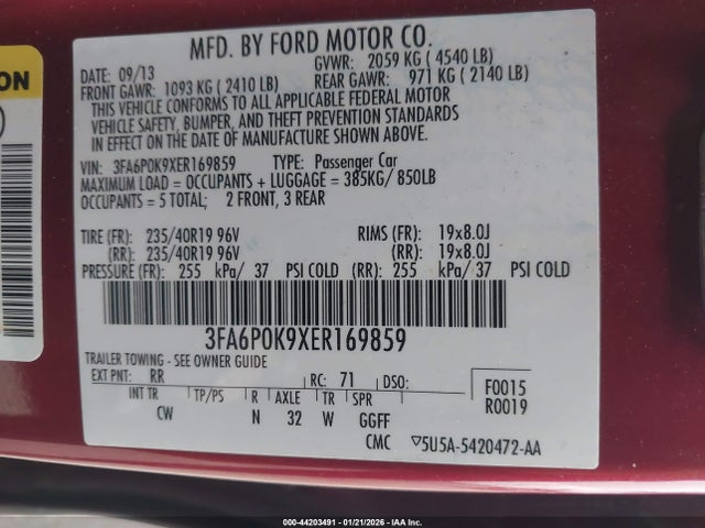3FA6P0K9XER169859 Ford Fusion Titanium
