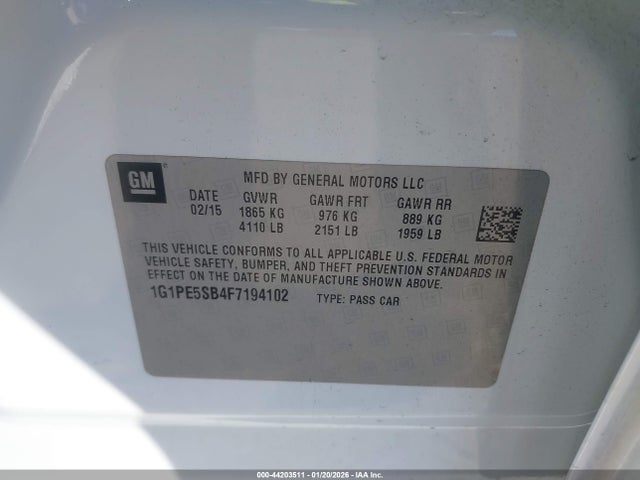 1G1PE5SB4F7194102 Chevrolet Cruze 2lt Auto