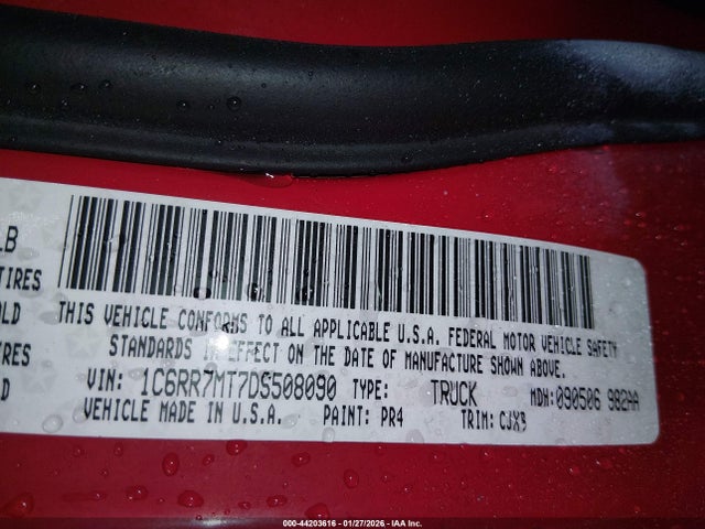 Auction sale of the 2013 Ram 1500 Sport, vin: 1C6RR7MT7DS508090, lot number: 44203616