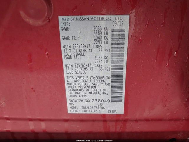 5N1AT2MT3GC738049 Nissan Rogue S/sl/sv