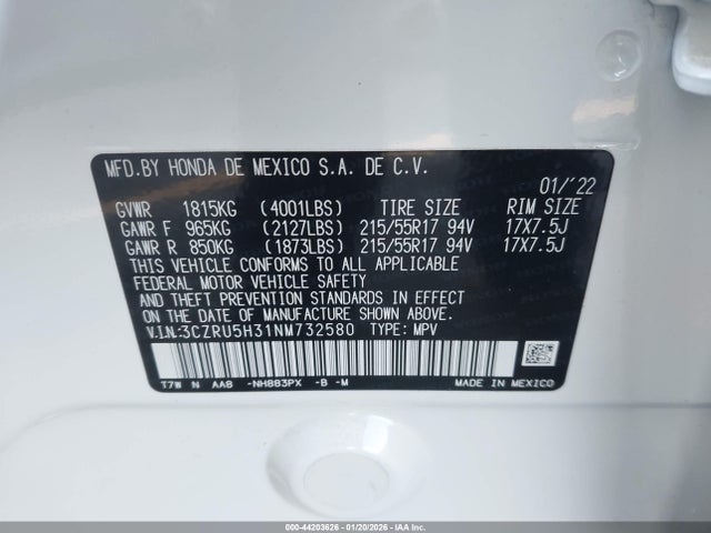 3CZRU5H31NM732580 Honda Hr-v 2wd Lx
