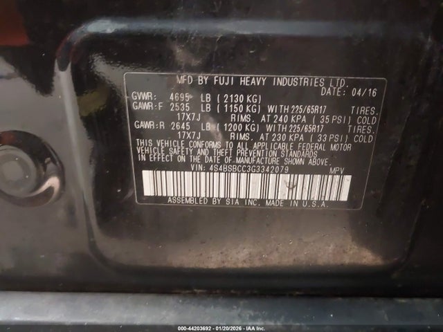 Subaru Outback 2.5i Premium 2016 4S4BSBCC3G3342079 Image 9