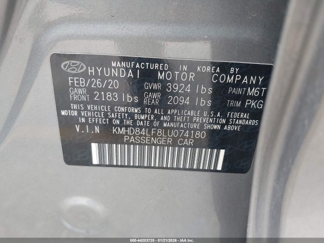 KMHD84LF8LU074180 Hyundai Elantra Value Edition