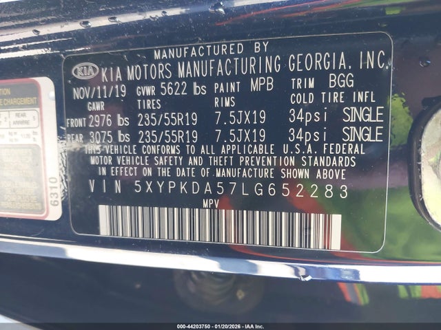 5XYPKDA57LG652283 KIA Sorento 3.3l Sx