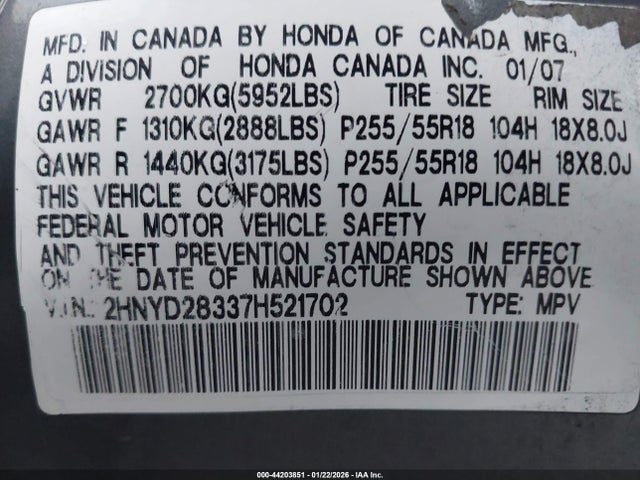 Aukcja sprzedaży 2007 Acura Mdx Technology Package, vin: 2HNYD28337H521702, numer aukcji: 44203851