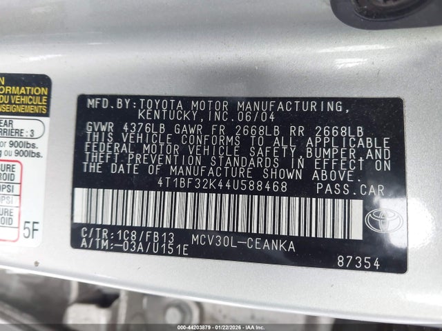 2004 TOYOTA CAMRY 4T1BF32K44U588468 Photo 8