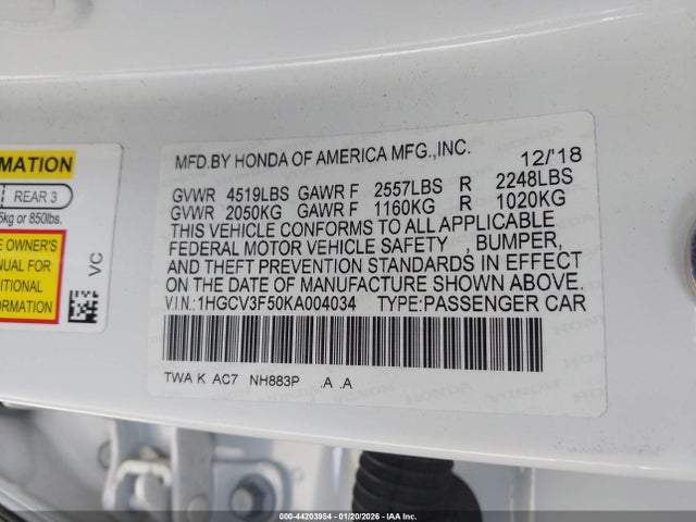 1HGCV3F50KA004034 Honda Accord Hybrid Ex-l