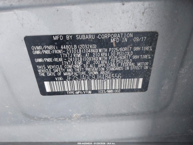 Продажа на аукционе авто 2018 Subaru Forester 2.5i Premium, vin: JF2SJAGC9JH484556, номер лота: 44204024