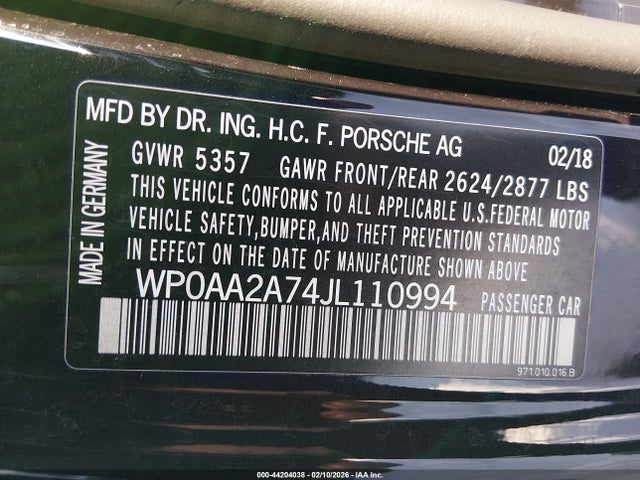 2018 PORSCHE PANAMERA WP0AA2A74JL110994 Photo 8