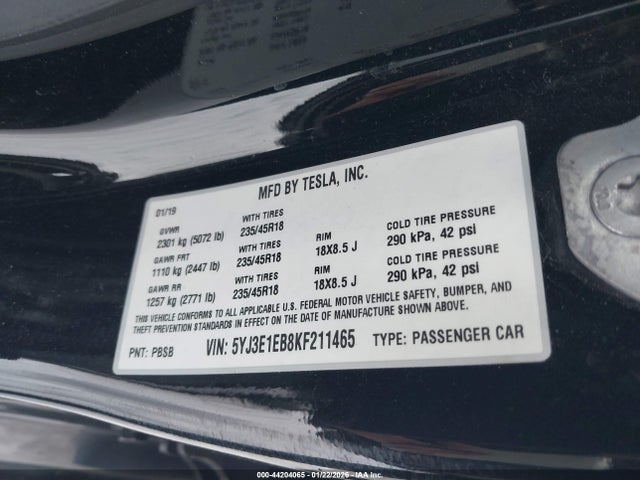 2019 TESLA MODEL 3 5YJ3E1EB8KF211465 Photo 8