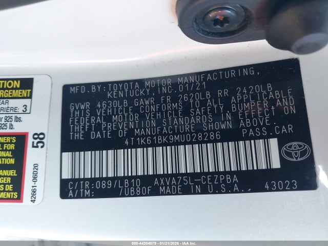 4T1K61BK9MU028286 Toyota Camry Xse Awd