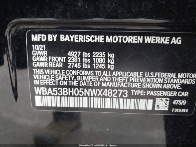 WBA53BH05NWX48273 BMW 530 I