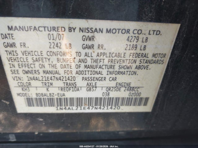 2007 NISSAN ALTIMA 1N4AL21E47N421420 Photo 8
