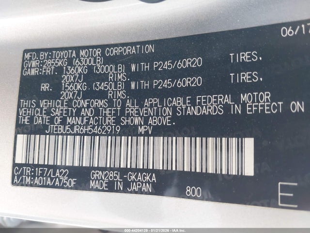 JTEBU5JR6H5462919 Toyota 4runner Limited