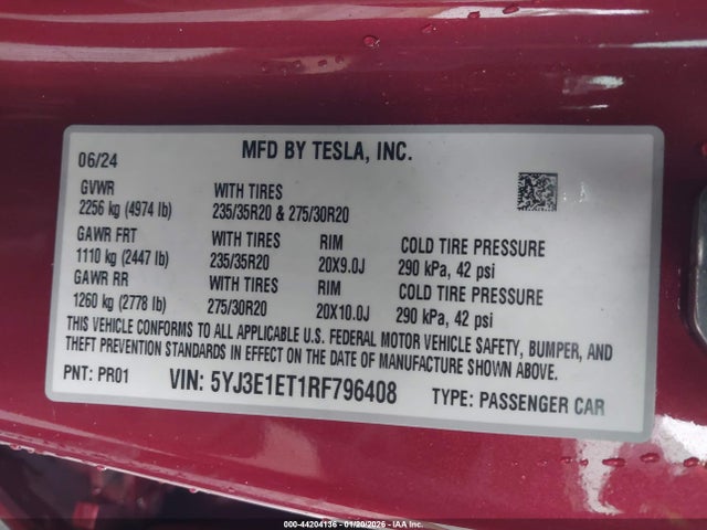 Продажа на аукционе авто 2024 Tesla Model 3 Performance All-wheel Drive, vin: 5YJ3E1ET1RF796408, номер лота: 44204136