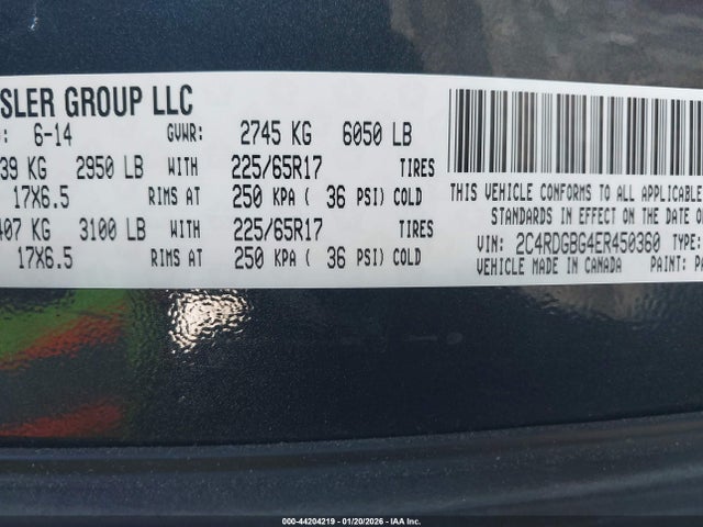 Aukcja sprzedaży 2014 Dodge Grand Caravan American Value Pkg, vin: 2C4RDGBG4ER450360, numer aukcji: 44204219