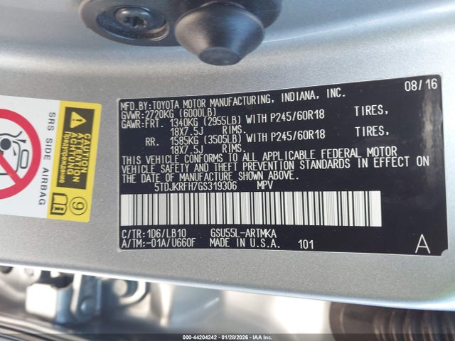 2016 TOYOTA HIGHLANDER 5TDJKRFH7GS319306 Photo 8