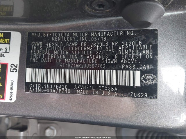 4T1B21HK2JU507762 Toyota Camry Hybrid Se