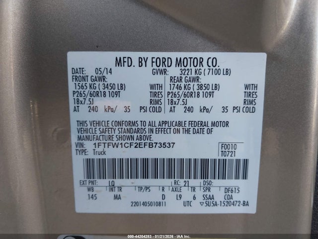 Ford F-150 Xlt 2014 1FTFW1CF2EFB73537 Image 9