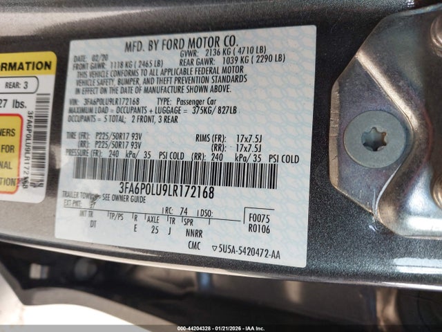 Ford Fusion Hybrid Se 2020 3FA6P0LU9LR172168 Image 9