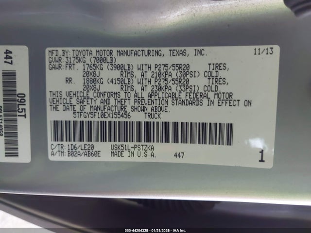 5TFGY5F10EX155456 Toyota Tundra Platinum 5.7l V8