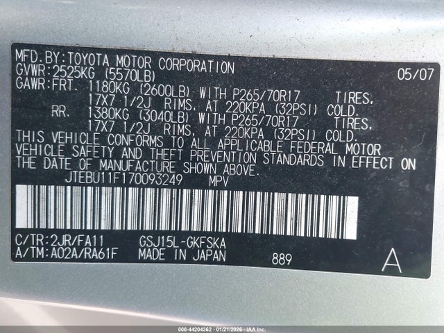 Продажа на аукционе авто 2007 Toyota Fj Cruiser, vin: JTEBU11F170093249, номер лота: 44204362