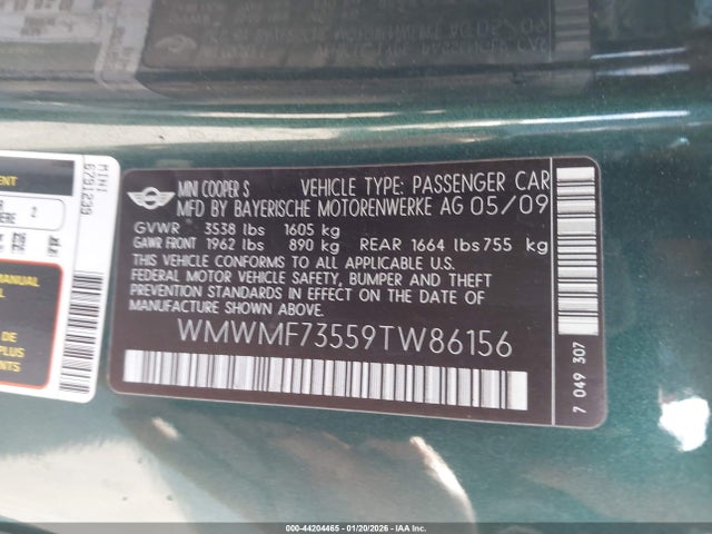 2009 MINI COOPER S WMWMF73559TW86156 Photo 8