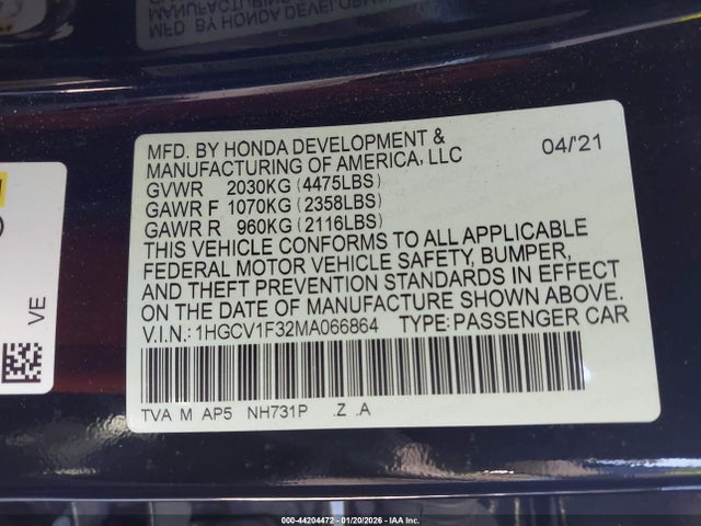 1HGCV1F32MA066864 Honda Accord Sport