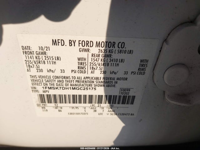 Ford EXPLORER XLT 2021 1FMSK7DH1MGC25175 Image 9