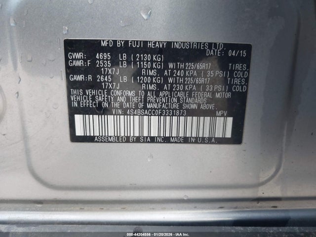 2015 SUBARU OUTBACK 4S4BSACC0F3331873 Photo 8