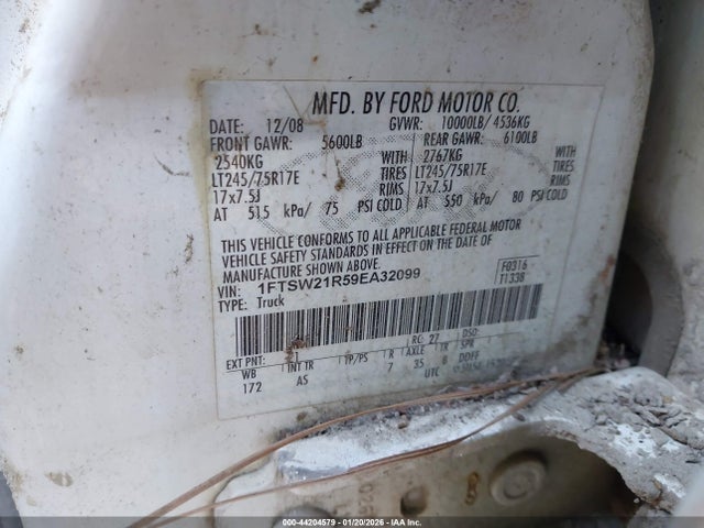 Продаж на аукціоні авто 2009 Ford F-250 Fx4/harley-davidson/king Ranch/lariat/xl/xlt, vin: 1FTSW21R59EA32099, номер лоту: 44204579