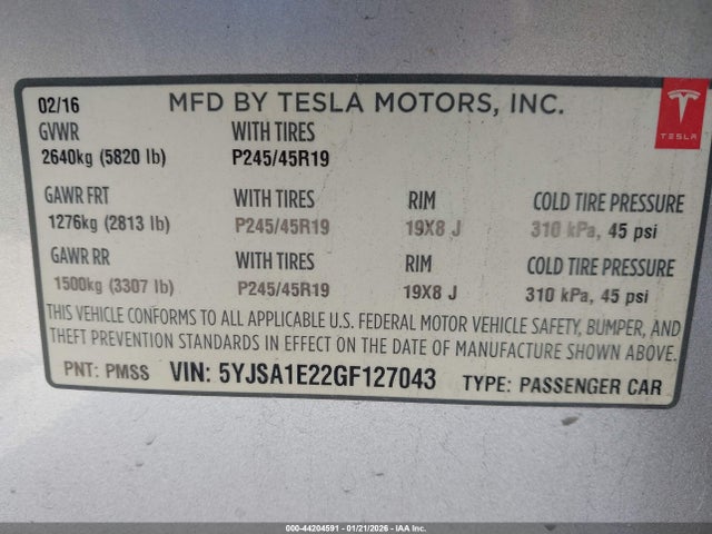 2016 TESLA MODEL S 5YJSA1E22GF127043 Photo 8