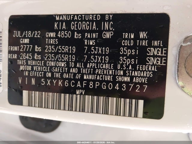 2023 Kia Sportage X-line მანქანა იყიდება აუქციონზე, vin: 5XYK6CAF8PG043727, აუქციონის ნომერი: 44204611