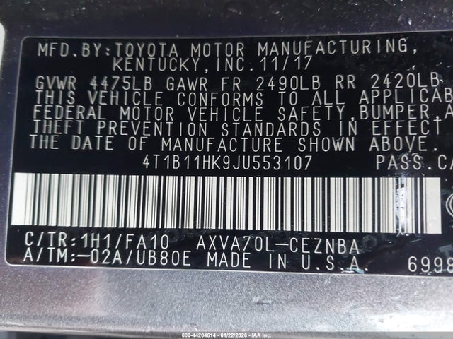 4T1B11HK9JU553107 Toyota CAMRY LE