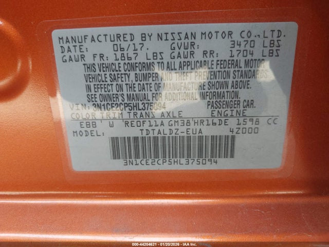 3N1CE2CP5HL375094 Nissan Versa Note Sv