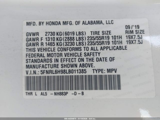 2020 HONDA ODYSSEY 5FNRL6H98LB011385 Photo 8