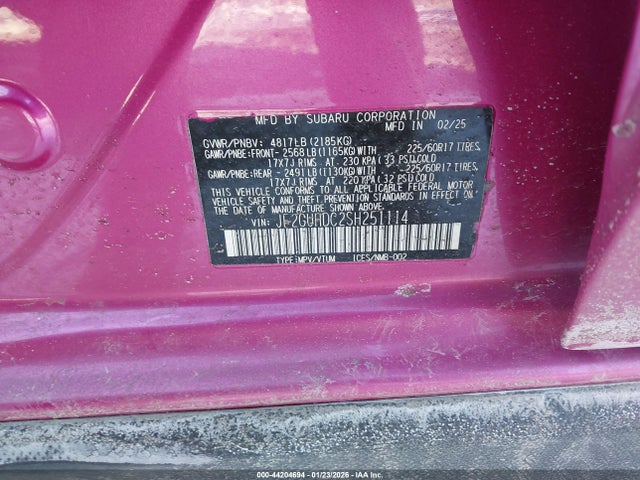 Aukcja sprzedaży 2025 Subaru Crosstrek Premium, vin: JF2GUHDC2SH251114, numer aukcji: 44204694