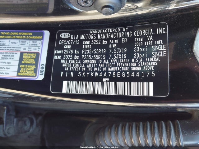 5XYKW4A78EG544175 KIA SORENTO SX