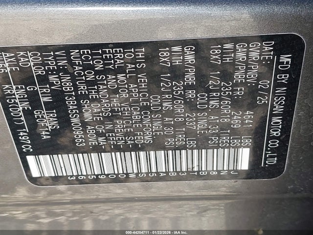 JN8BT3BA5SW009563 Nissan Rogue Sv Fwd