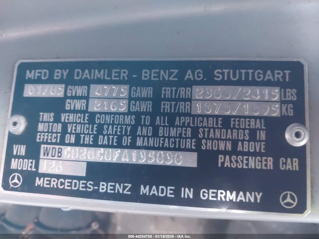 1985 MERCEDES-BENZ 300 WDBCB20C8FA135838 Photo 8