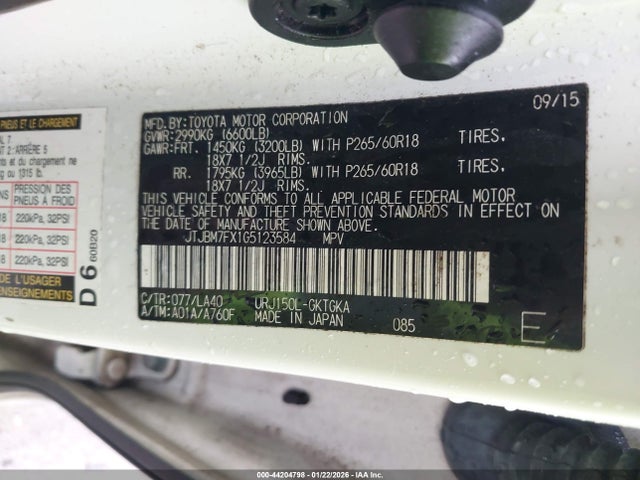 Aukcja sprzedaży 2016 Lexus Gx 460, vin: JTJBM7FX1G5123584, numer aukcji: 44204798