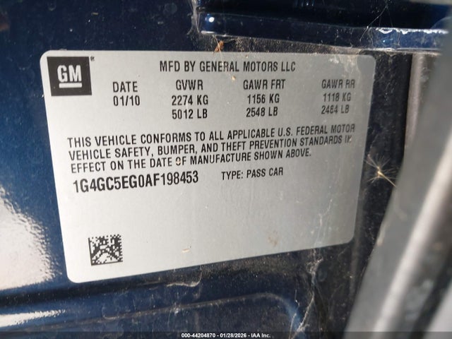 44204870 :رقم المزاد ، 1G4GC5EG0AF198453 vin ، 2010 Buick Lacrosse Cxl مزاد بيع
