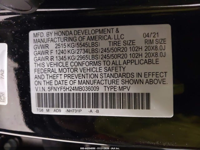 5FNYF5H24MB036009 Honda Pilot 2wd Special Edition