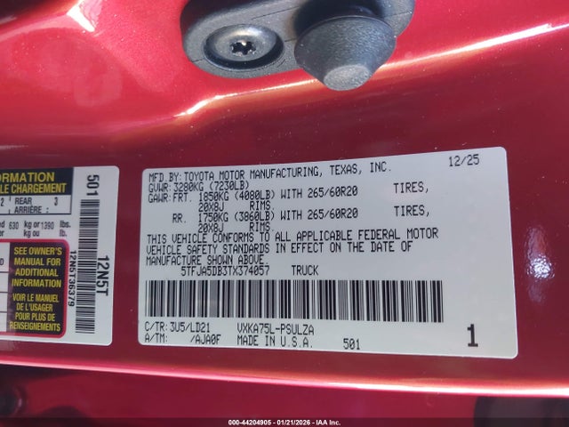 Продаж на аукціоні авто 2026 Toyota Tundra Limited Crewmax 5.5' Bed, vin: 5TFJA5DB3TX374057, номер лоту: 44204905