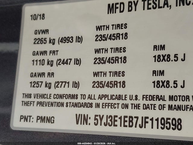 2018 TESLA MODEL 3 5YJ3E1EB7JF119598 Photo 8