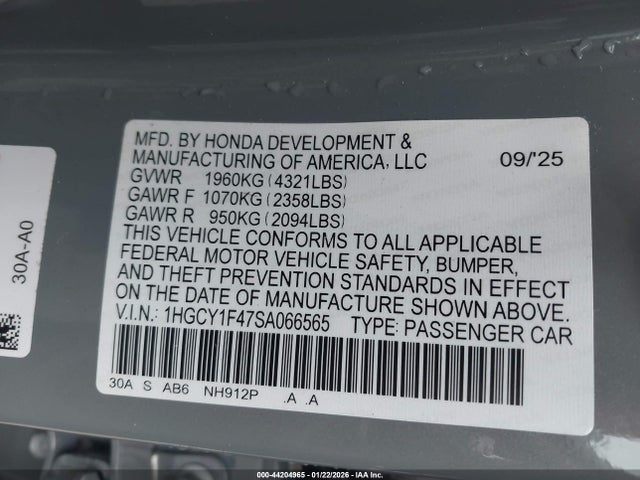 Honda ACCORD SE 2025 1HGCY1F47SA066565 Image 9