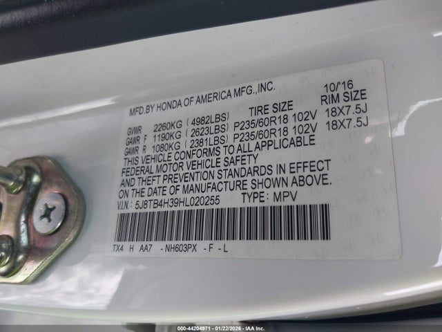 5J8TB4H39HL020255 Acura Rdx Acurawatch Plus Package