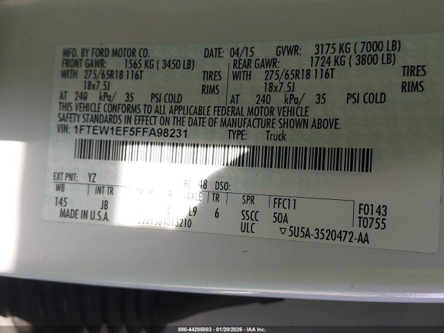 1FTEW1EF5FFA98231 Ford F-150 Xlt