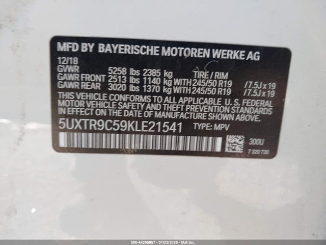 Продаж на аукціоні авто 2019 Bmw X3 Xdrive30i, vin: 5UXTR9C59KLE21541, номер лоту: 44205057